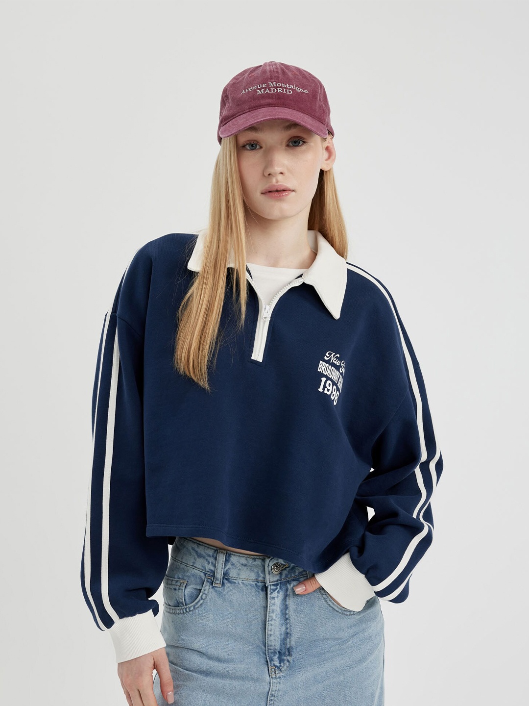 

DeFacto Shirt Collar Pure Cotton Pullover, Blue