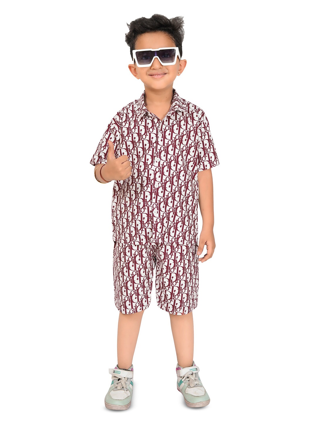 

BAESD Boys Printed Shirt With Short, Maroon