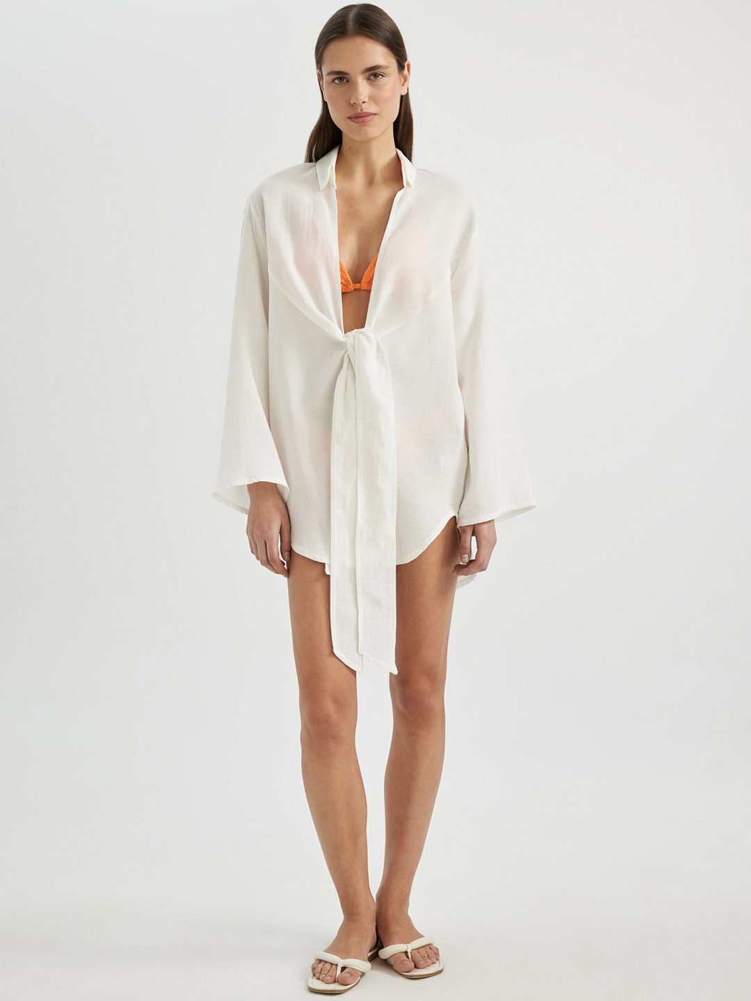 

DeFacto Medium Coverage Tie-Ups Swimwear Cover Up Top, White