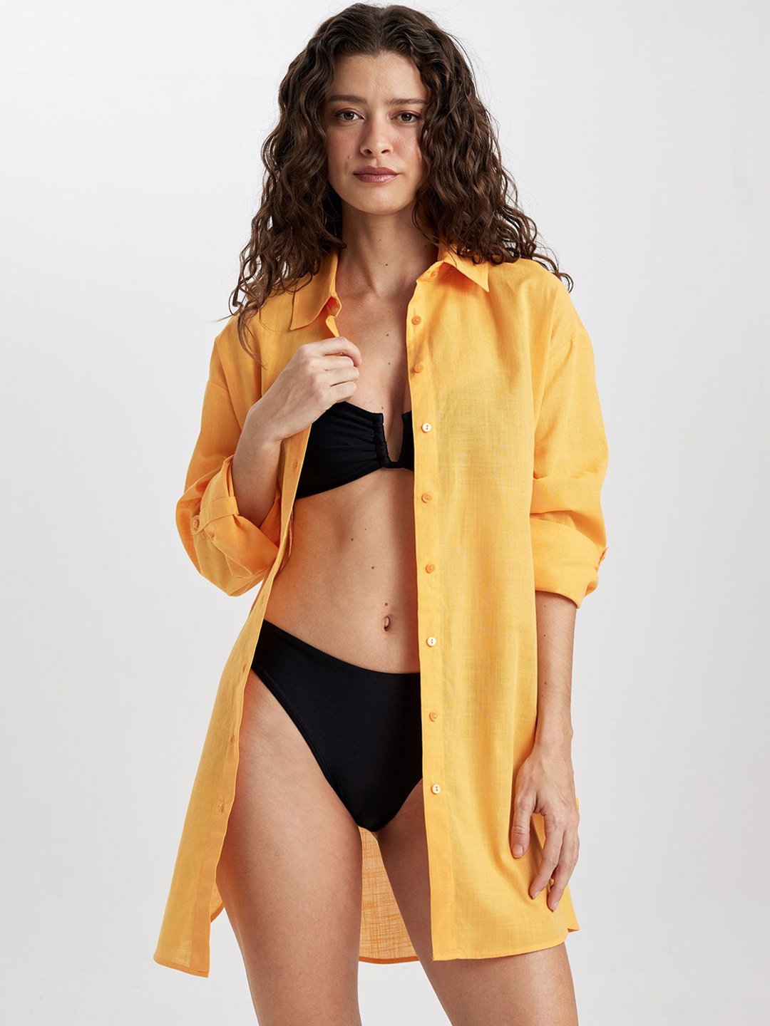 

DeFacto Medium Coverage Pure Cotton Swimwear Cover Up Top, Yellow