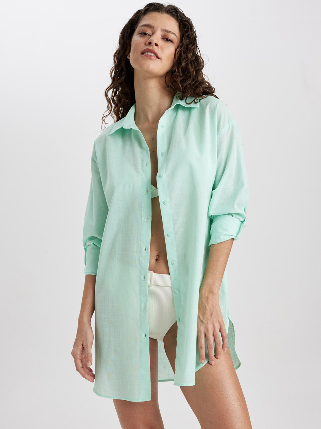 

DeFacto Cotton Swimwear Cover Up Top, Green