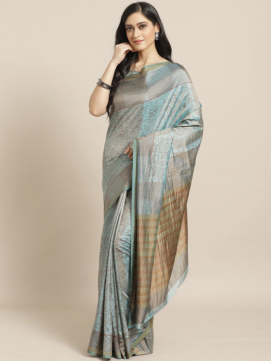

KALINI Abstract Print Art Silk Saree, Sea green