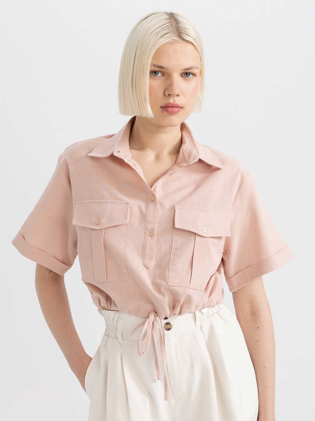 

DeFacto Cotton Linen Shirt Style Top, Pink