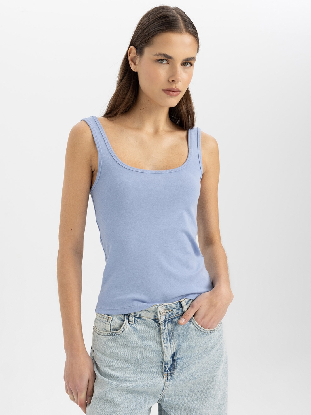 

DeFacto Scoop Neck Sleeveless Tank Top, Blue