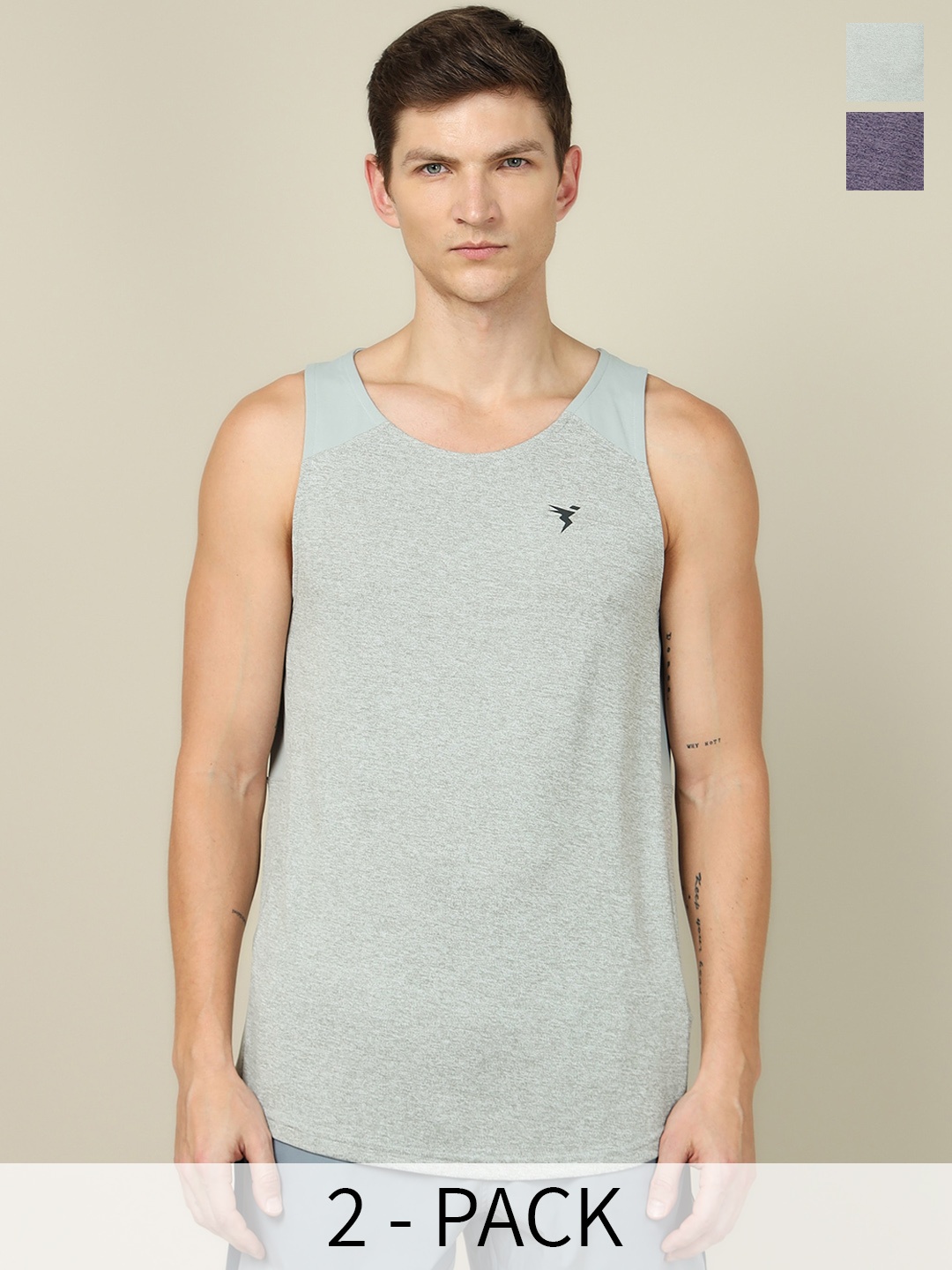 

Technosport Pack Of 2 Sleeveless Gym Innerwear Vest MVP757GVLSML2PK, Grey