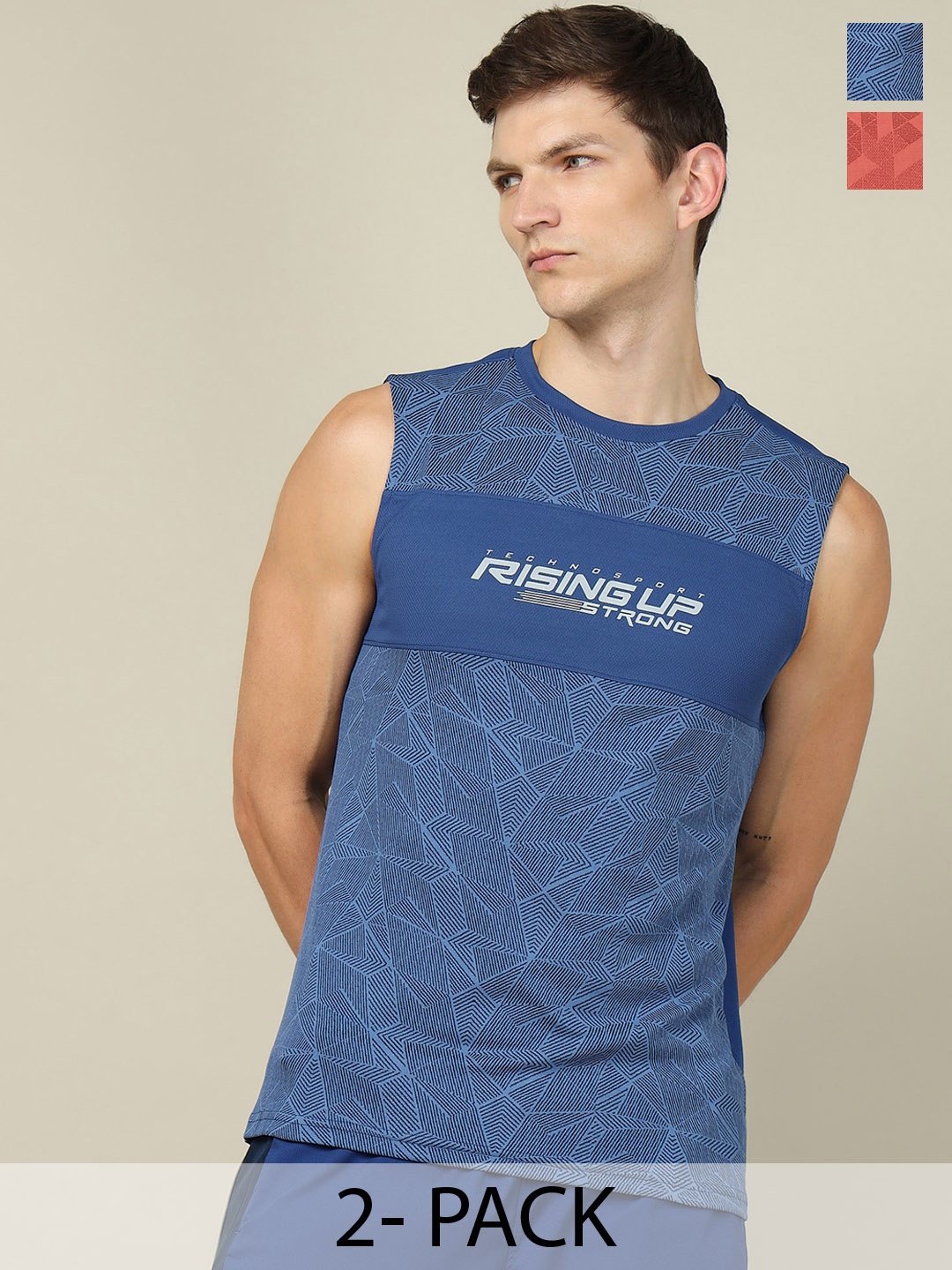 

Technosport Pack Of 2 Printed Gym Vests MTP758CODSML2PK, Blue
