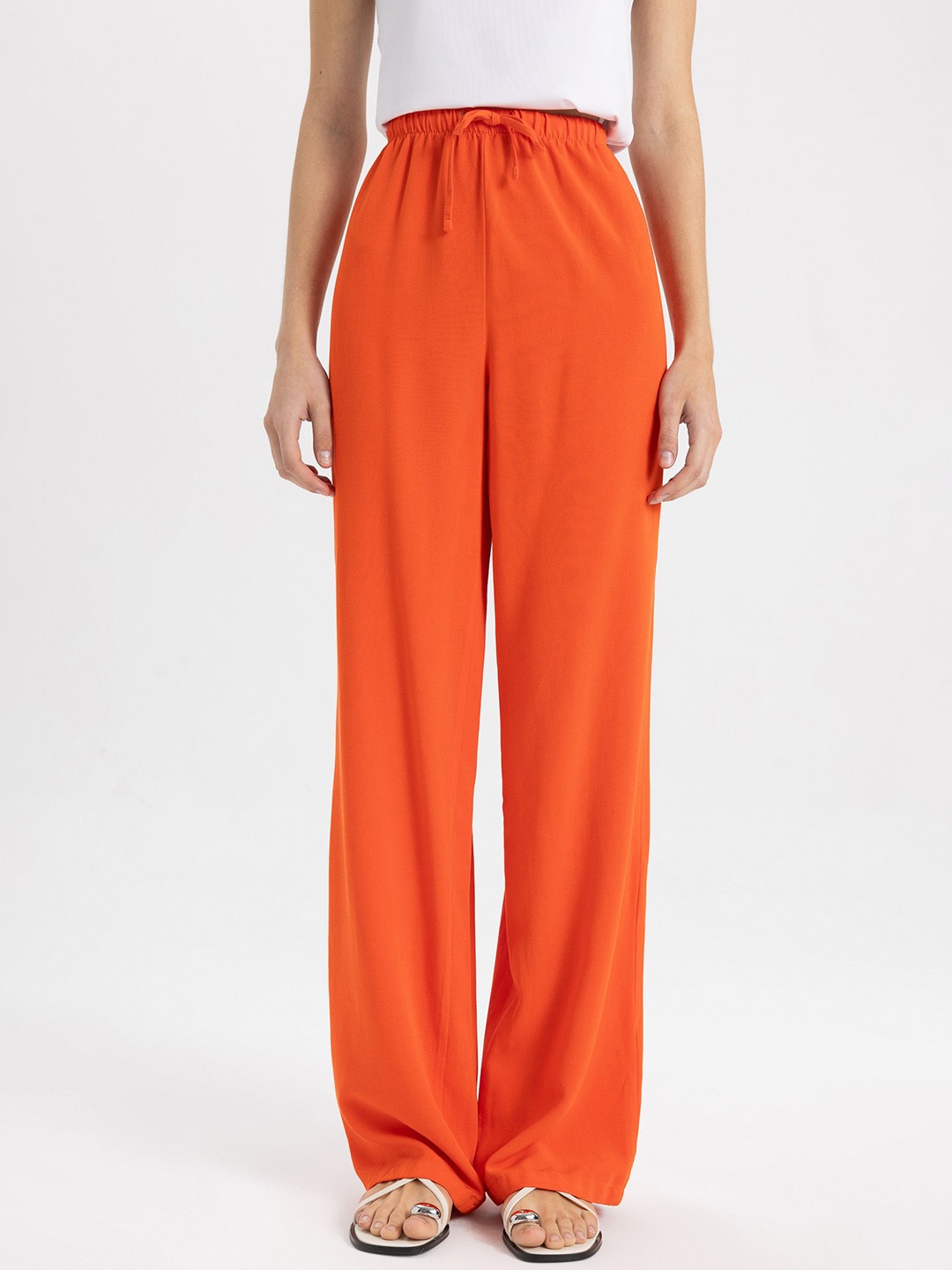 

DeFacto Women Mid-Rise Parallel Trousers, Orange