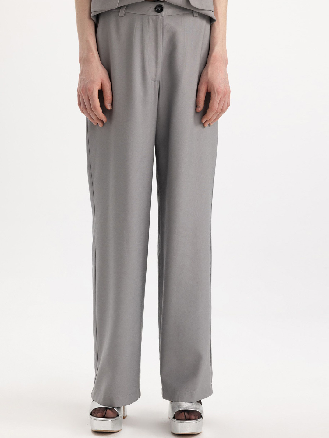 

DeFacto Women Mid-Rise Parallel Trousers, Grey