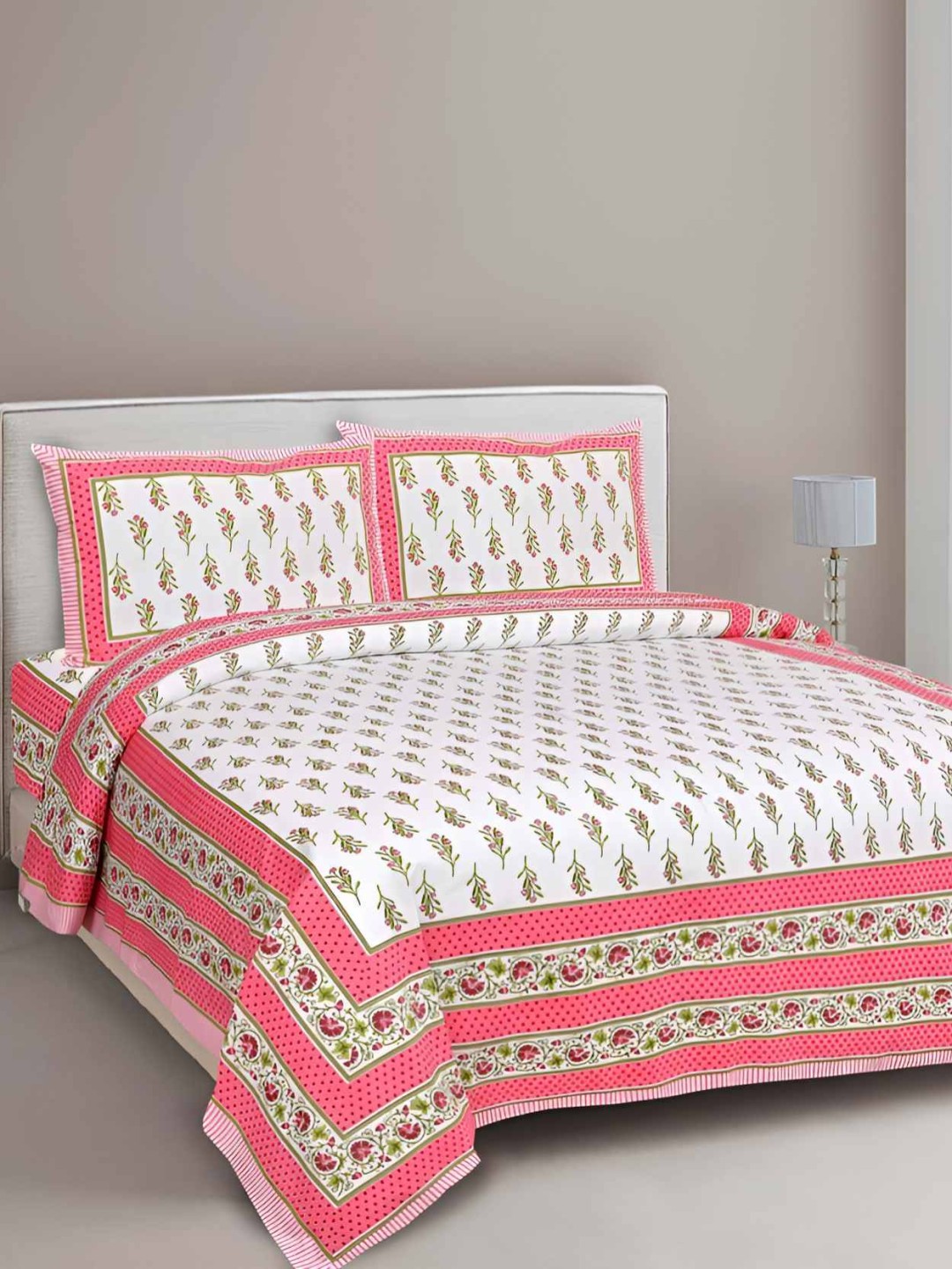 

BED-SHEET.COM White Ethnic Motifs Printed Cotton 180 TC King Bedsheet with 2 Pillow Covers