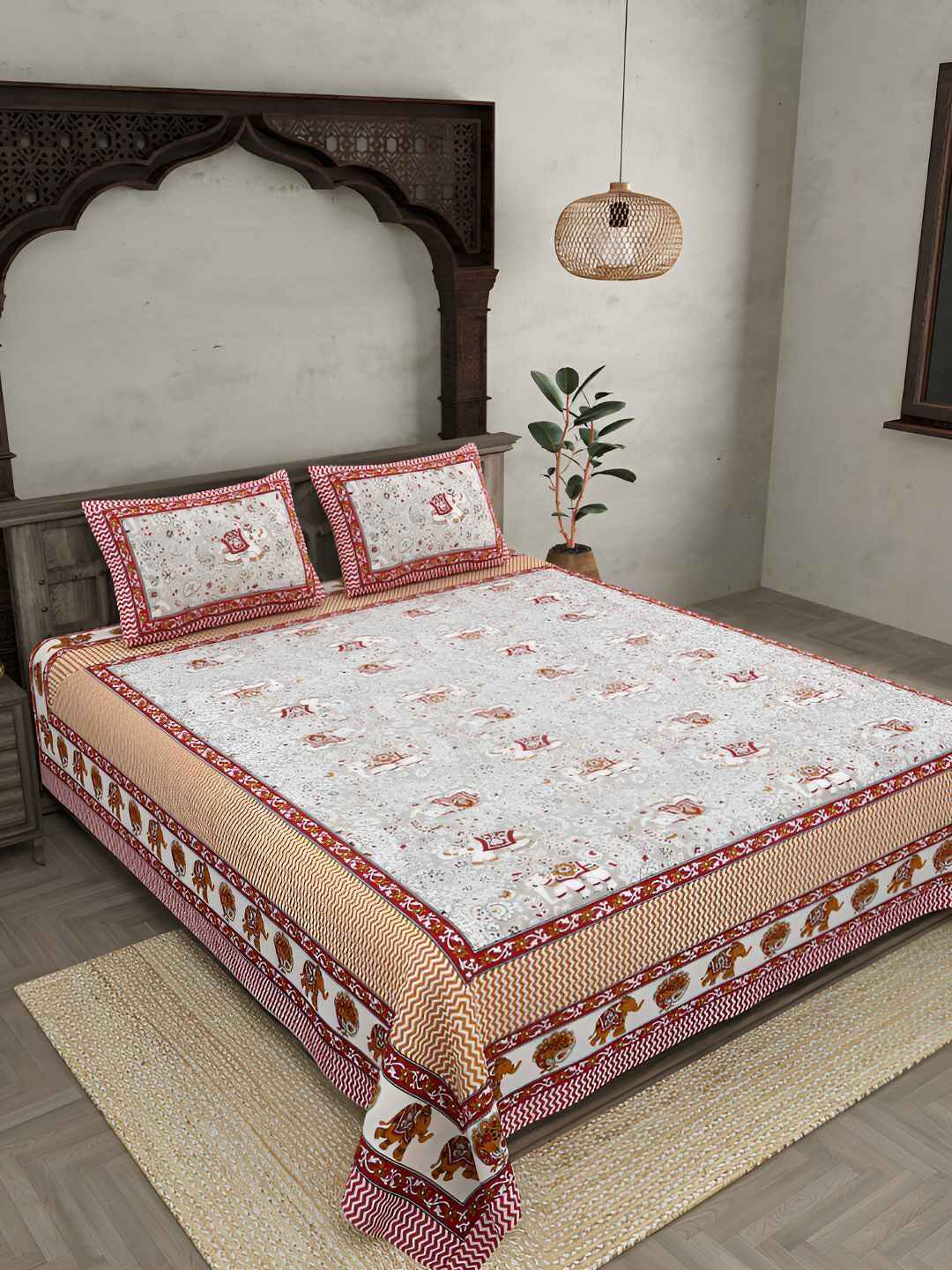 

BED-SHEET.COM Maroon & White Ethnic Motifs Cotton 180 TC King Bedsheet & 2 Pillow Covers