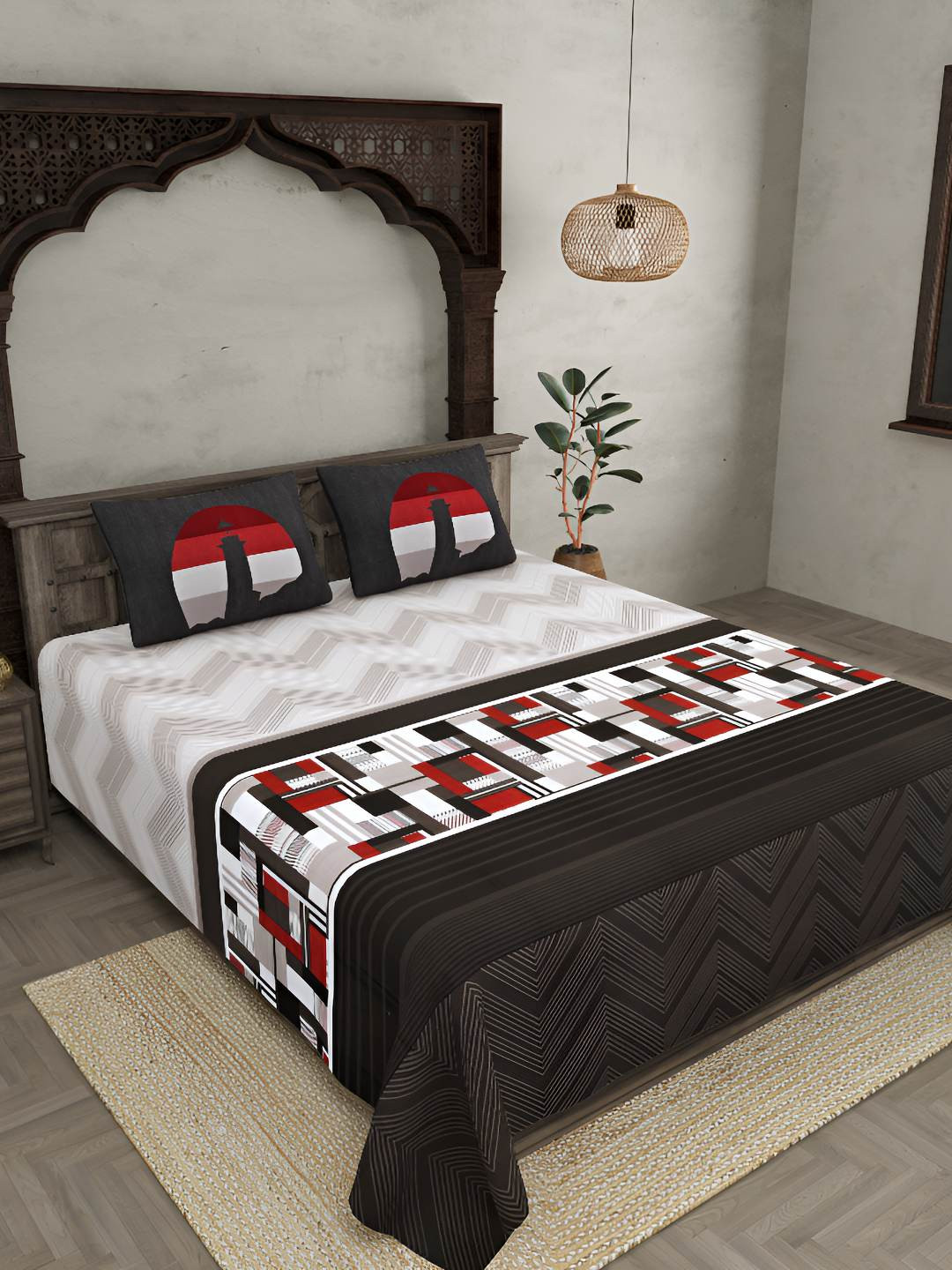 

BED-SHEET.COM Black Ethnic Motifs Printed Cotton 300 TC King Bedsheet with 2 Pillow Covers