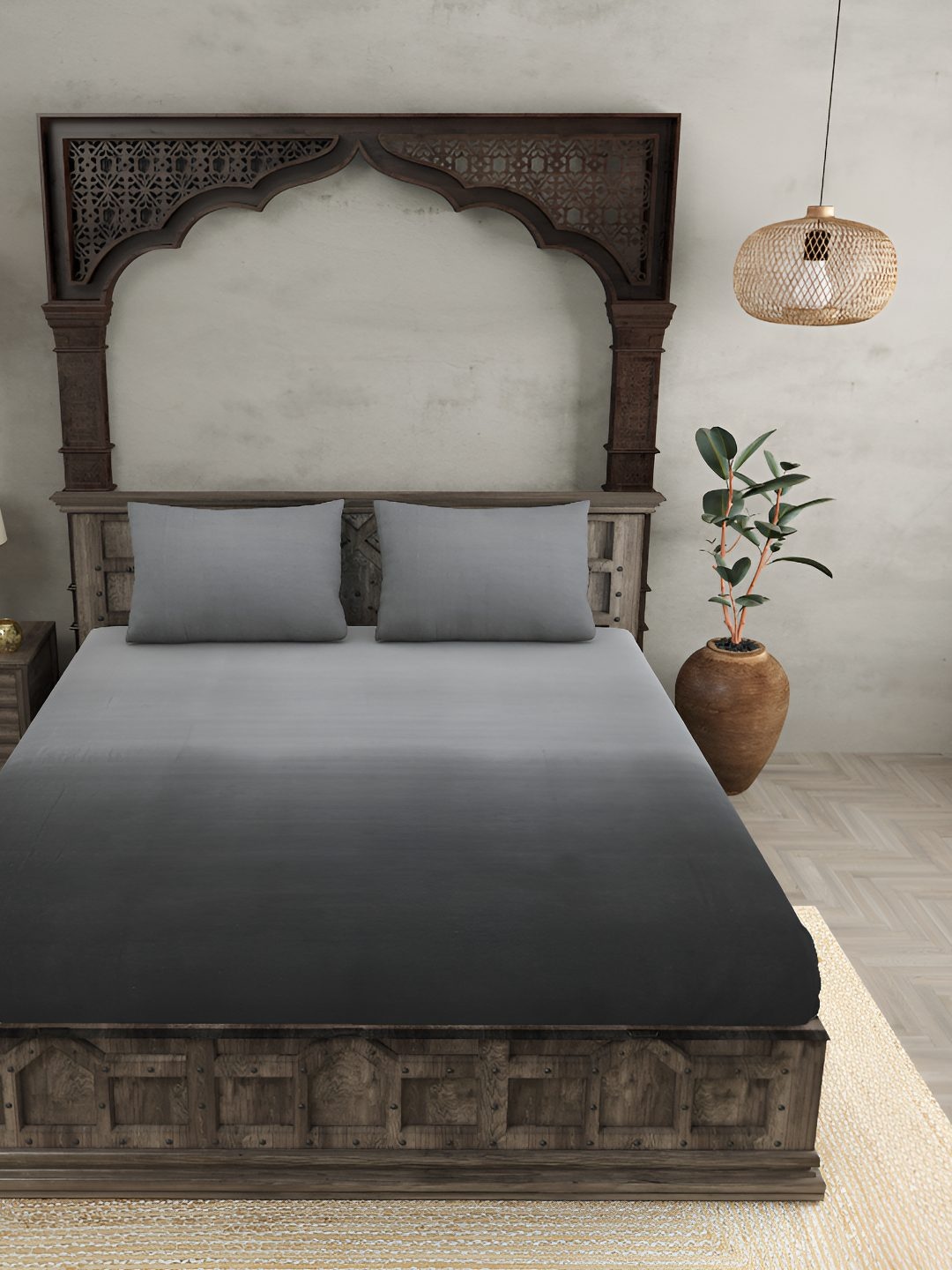 

BED-SHEET.COM Grey Cotton 300 TC King Bedsheet With 2 Pillow Covers