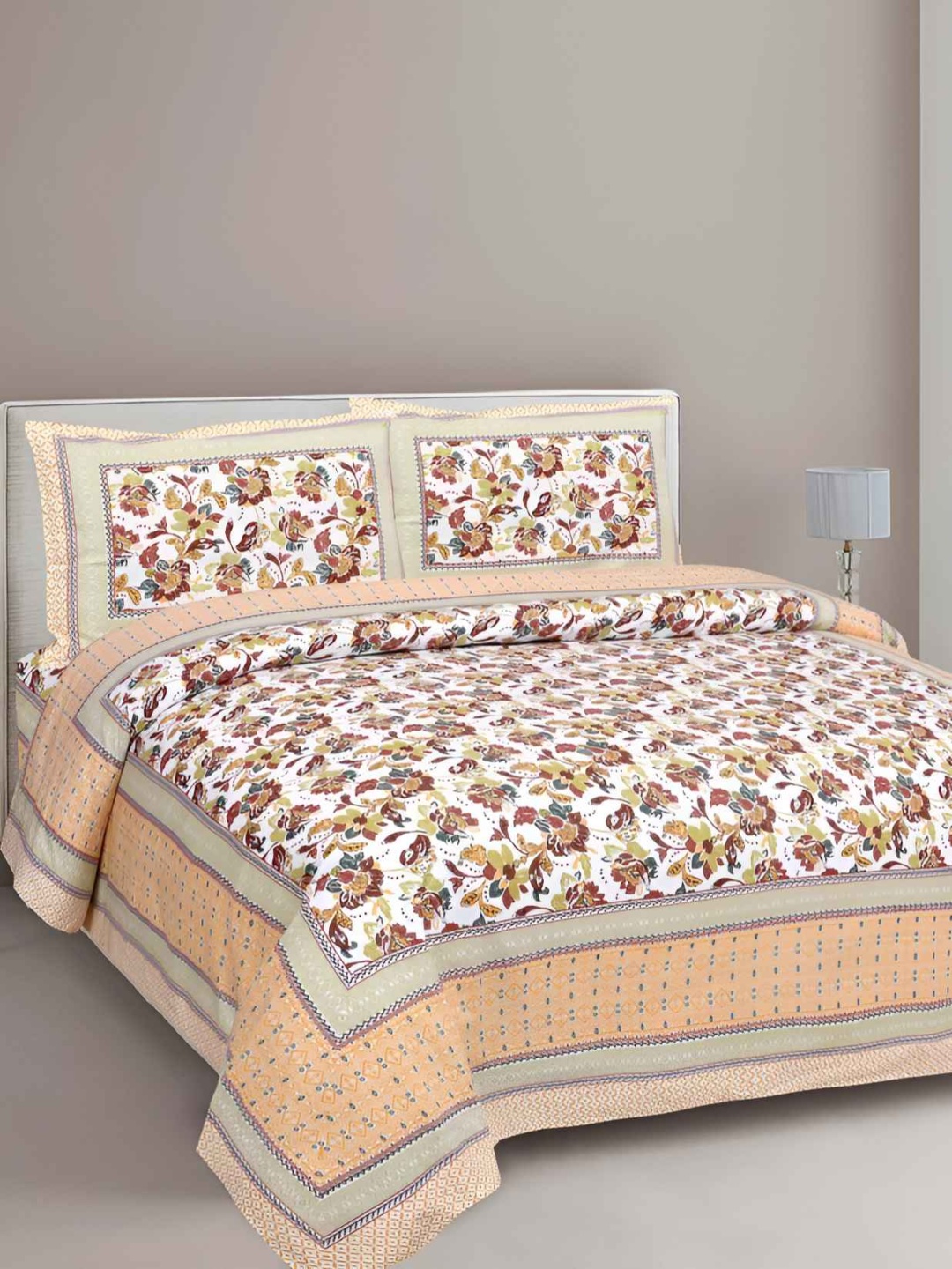 

BED-SHEET.COM White & Brown Ethnic Motifs Cotton 180 TC King Bedsheet With 2 Pillow Covers