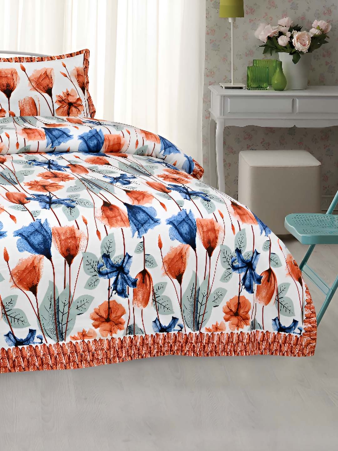 

BED-SHEET.COM Red & White Floral Cotton 240TC King Bedsheet With 2 Pillow Covers