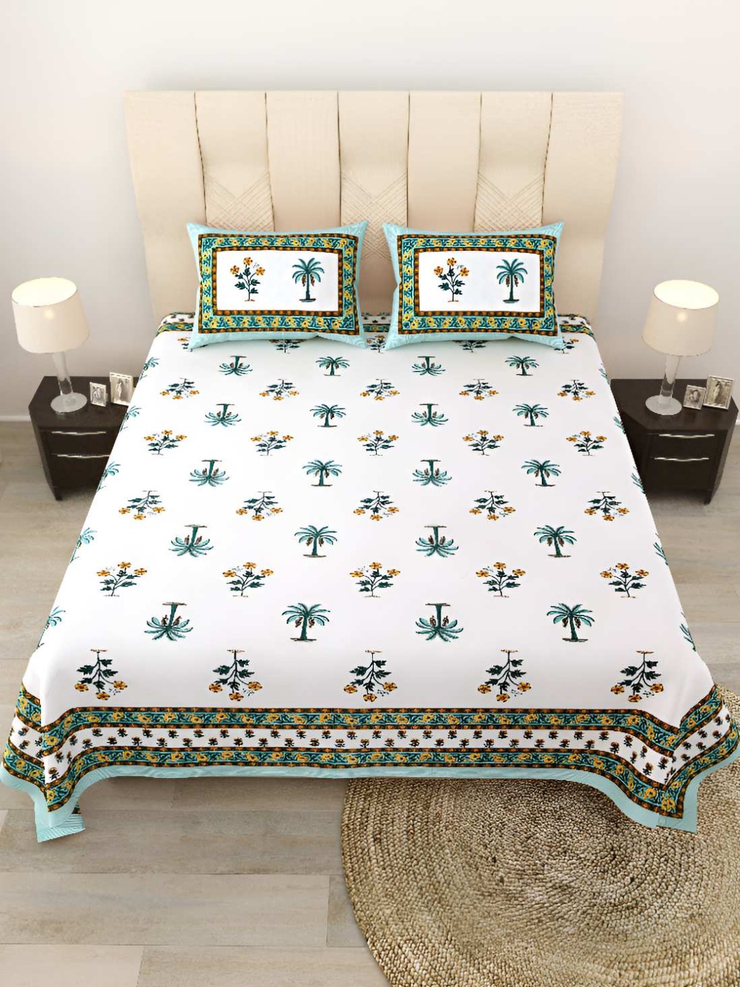 

BED-SHEET.COM Green & Brown Ethnic Motifs Cotton 180 TC King Bedsheet With 2 Pillow Covers