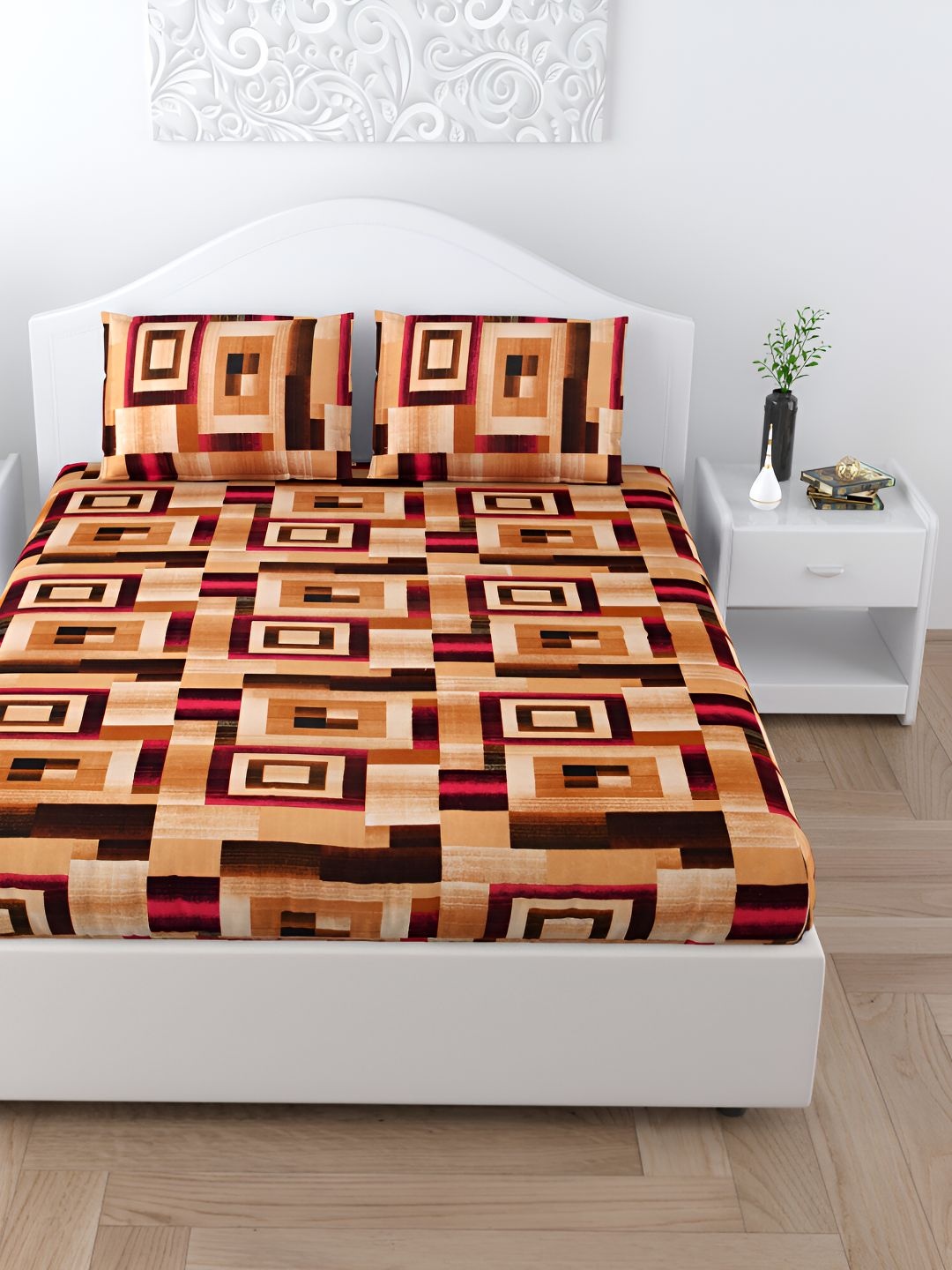 

BED-SHEET.COM Brown Ethnic Motifs Cotton 144 TC King Bedsheet With 2 Pillow Covers