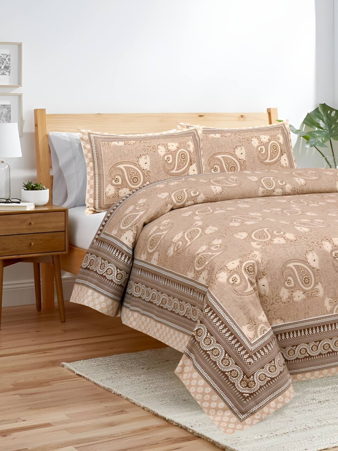 

BED-SHEET.COM Brown Ethnic Motifs King Bedsheet with 2 Pillow Covers