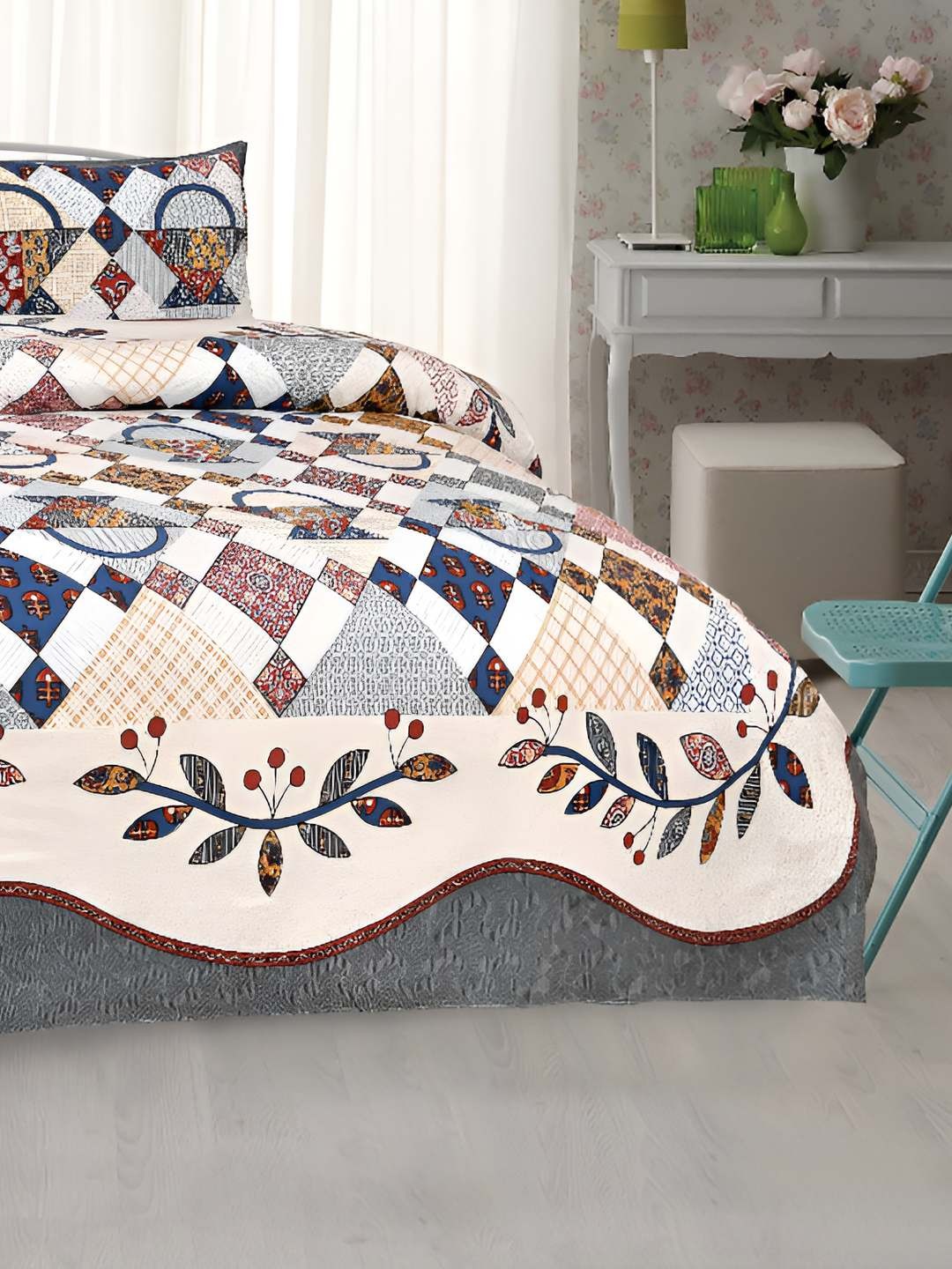 

BED-SHEET.COM White & Red Ethnic Motifs King Bedsheet with 2 Pillow Covers