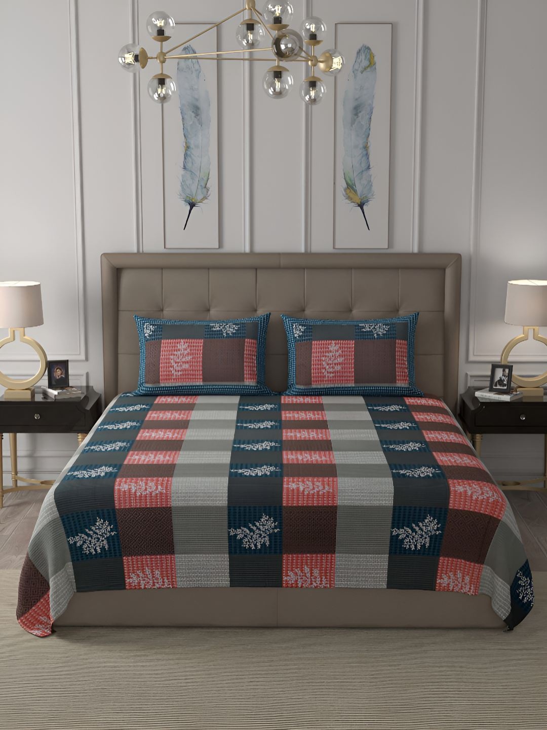 

BED-SHEET.COM Pink & White Floral Cotton 240 TC King Bedsheet With 2 Pillow Covers