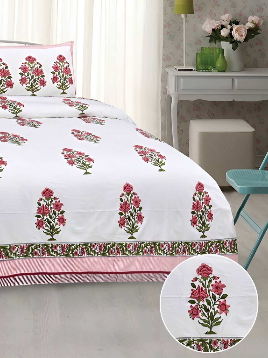 

BED-SHEET.COM Pink Floral King Bedsheet with 2 Pillow Covers