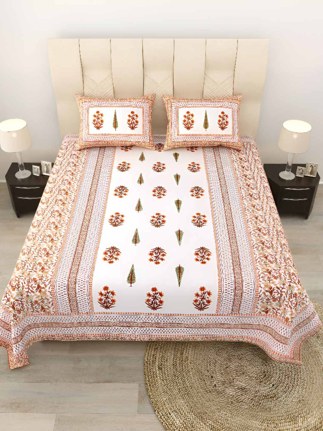 

BED-SHEET.COM Pink & White Ethnic Motifs 180 TC Cotton King Bedsheet With 2 Pillow Covers