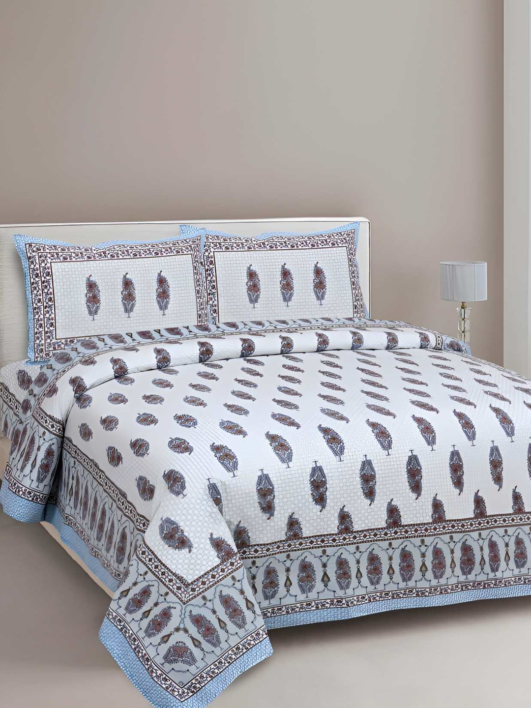 

BED-SHEET.COM Blue & White Ethnic Motifs 180 TC King Bedsheet with 2 Pillow Covers