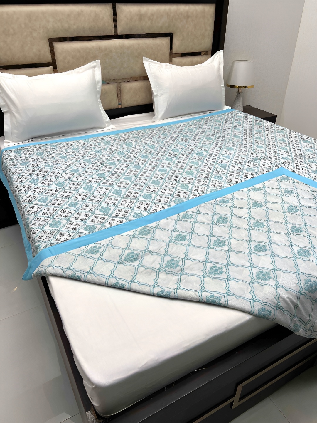 

Pure Decor Silken Blue & Grey Ethnic Motifs AC Room 300 GSM Double Bed Dohar