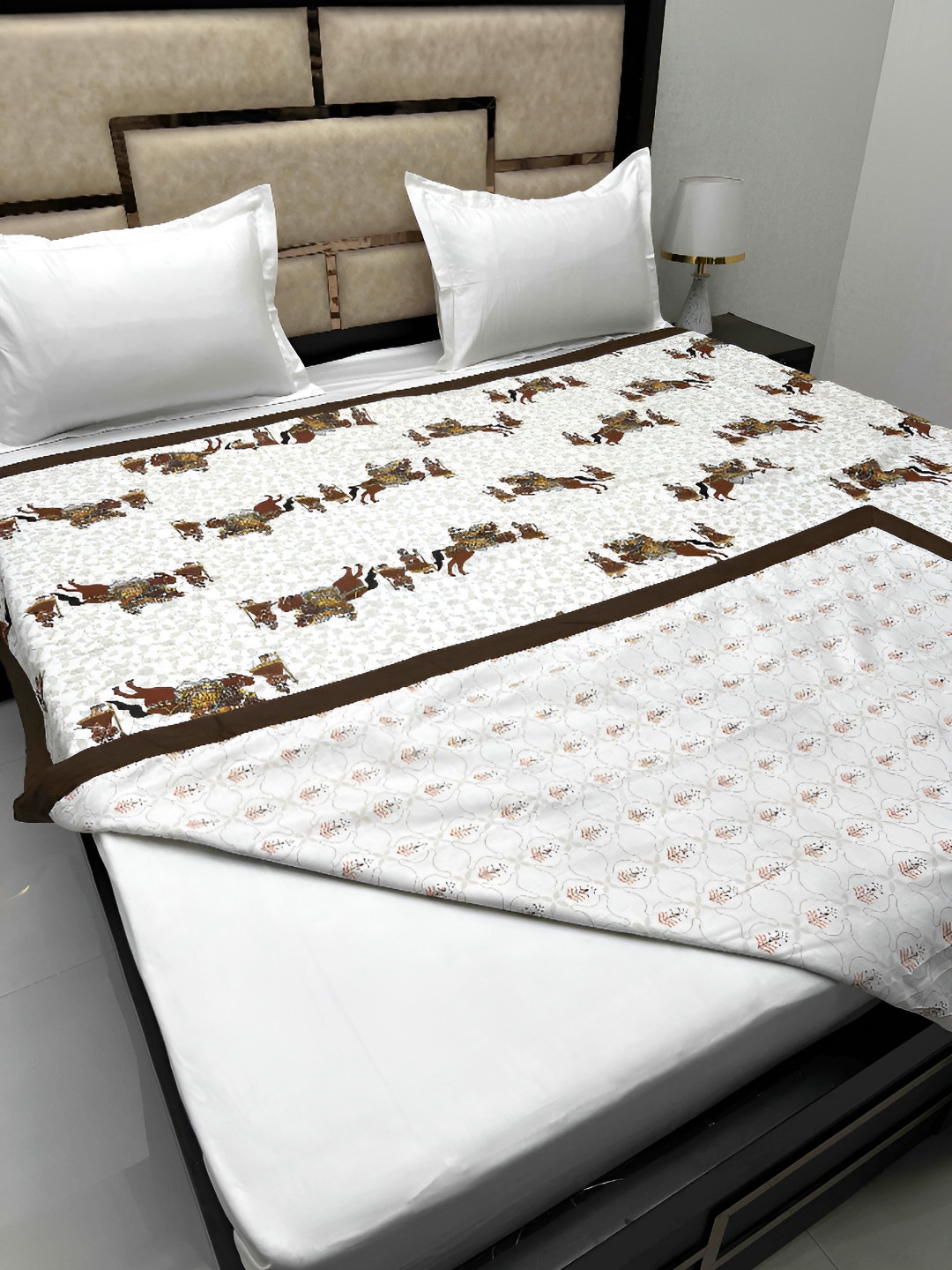 

Pure Decor Silken Brown & White Ethnic Motifs AC Room 300 GSM Double Bed Dohar