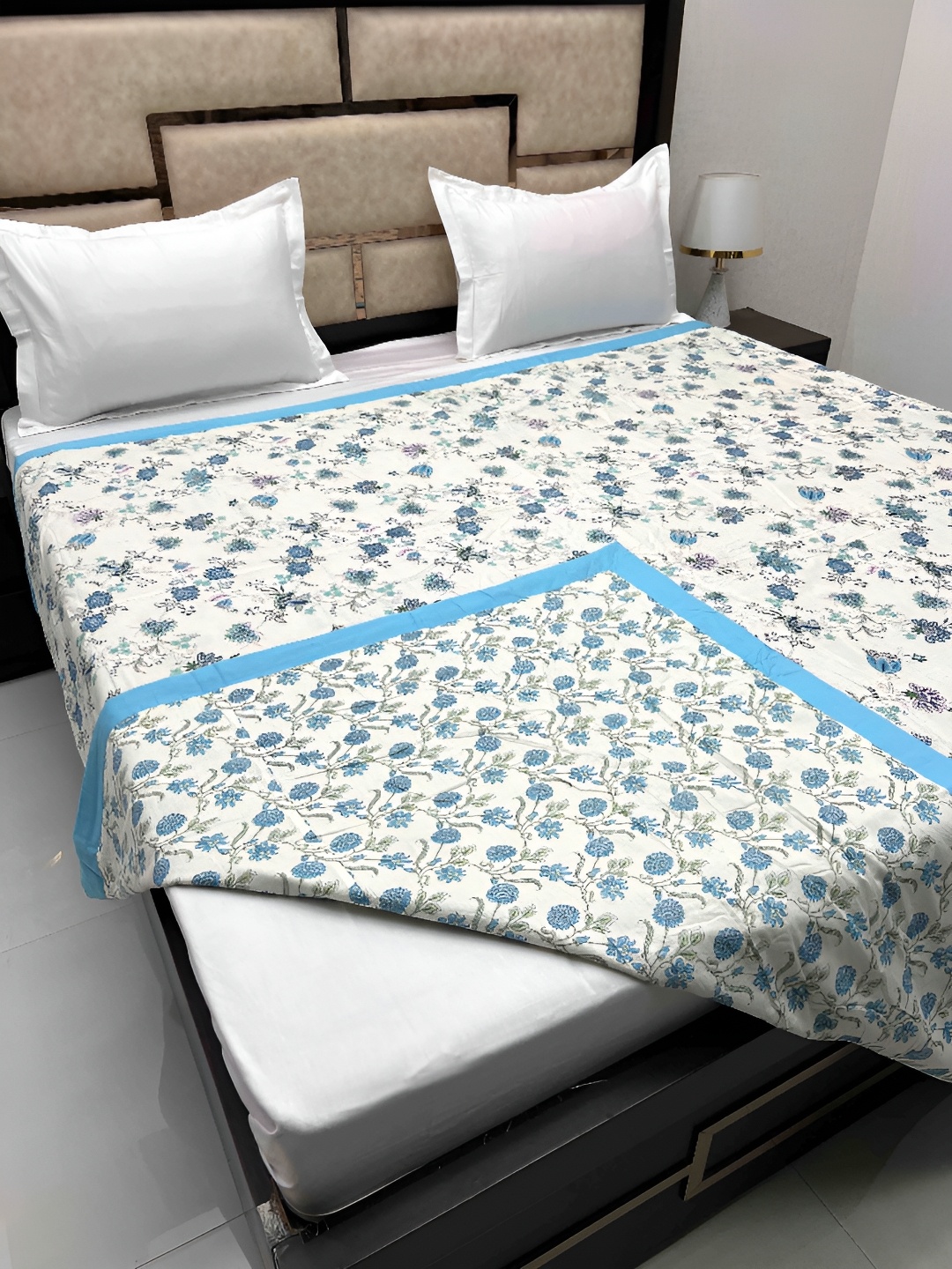 

Pure Decor Silken Blue & White Floral AC Room 300 GSM Double Bed Dohar