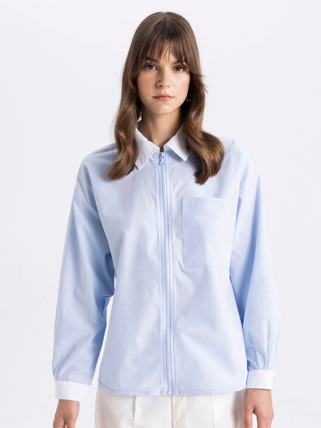 

DeFacto Women Opaque Casual Shirt, Blue