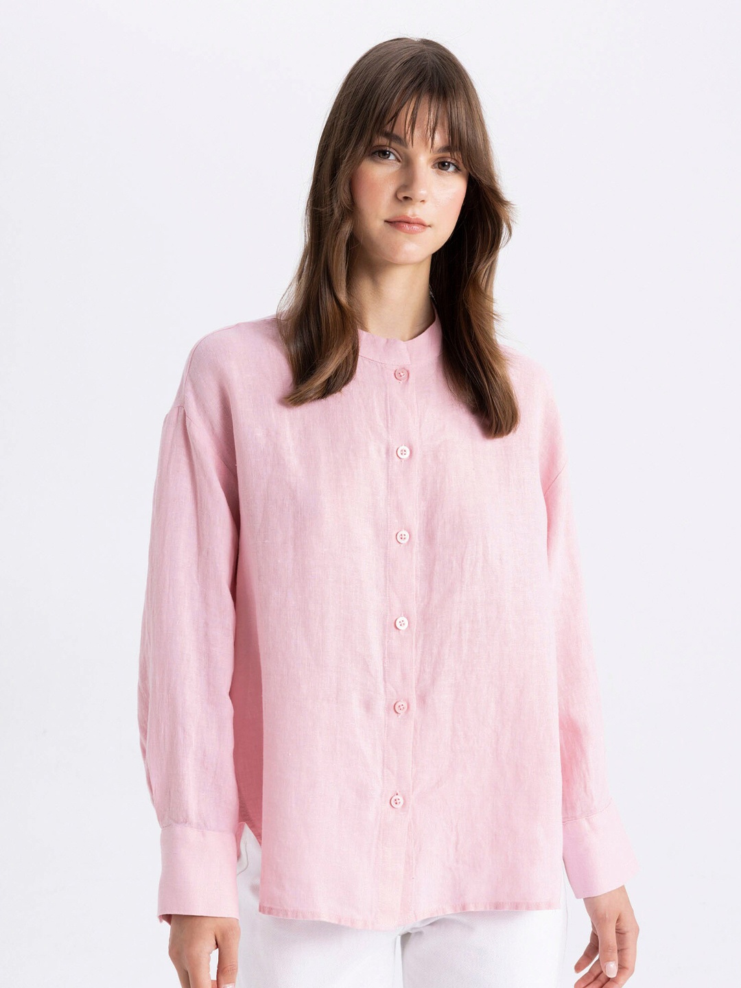 

DeFacto Linen Mandarin Collar Tunic, Pink