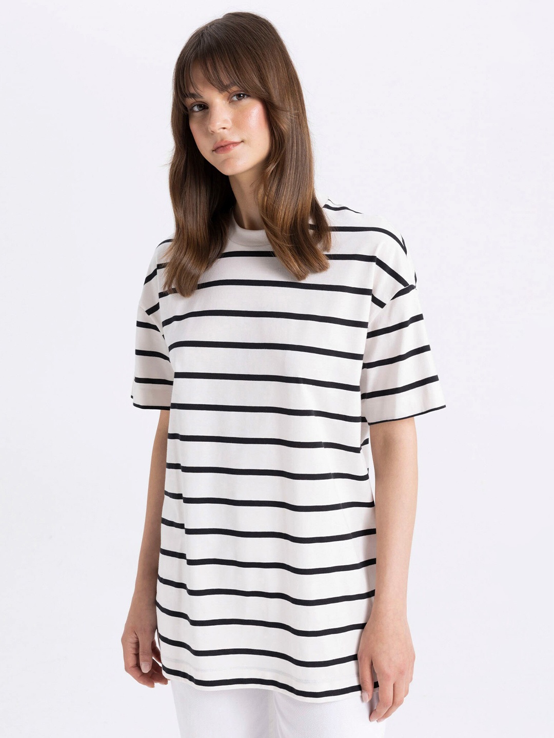 

DeFacto Striped Pure Cotton Short Sleeves T-shirt, White