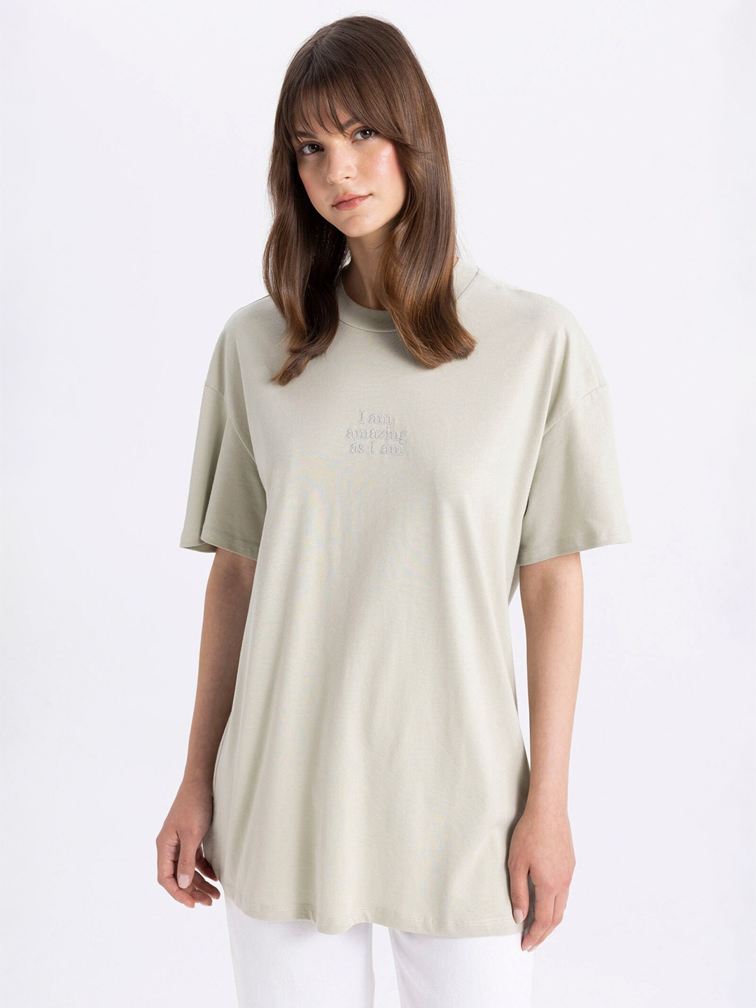 

DeFacto Drop Shoulder Sleeves Pure Cotton T-Shirt, Grey