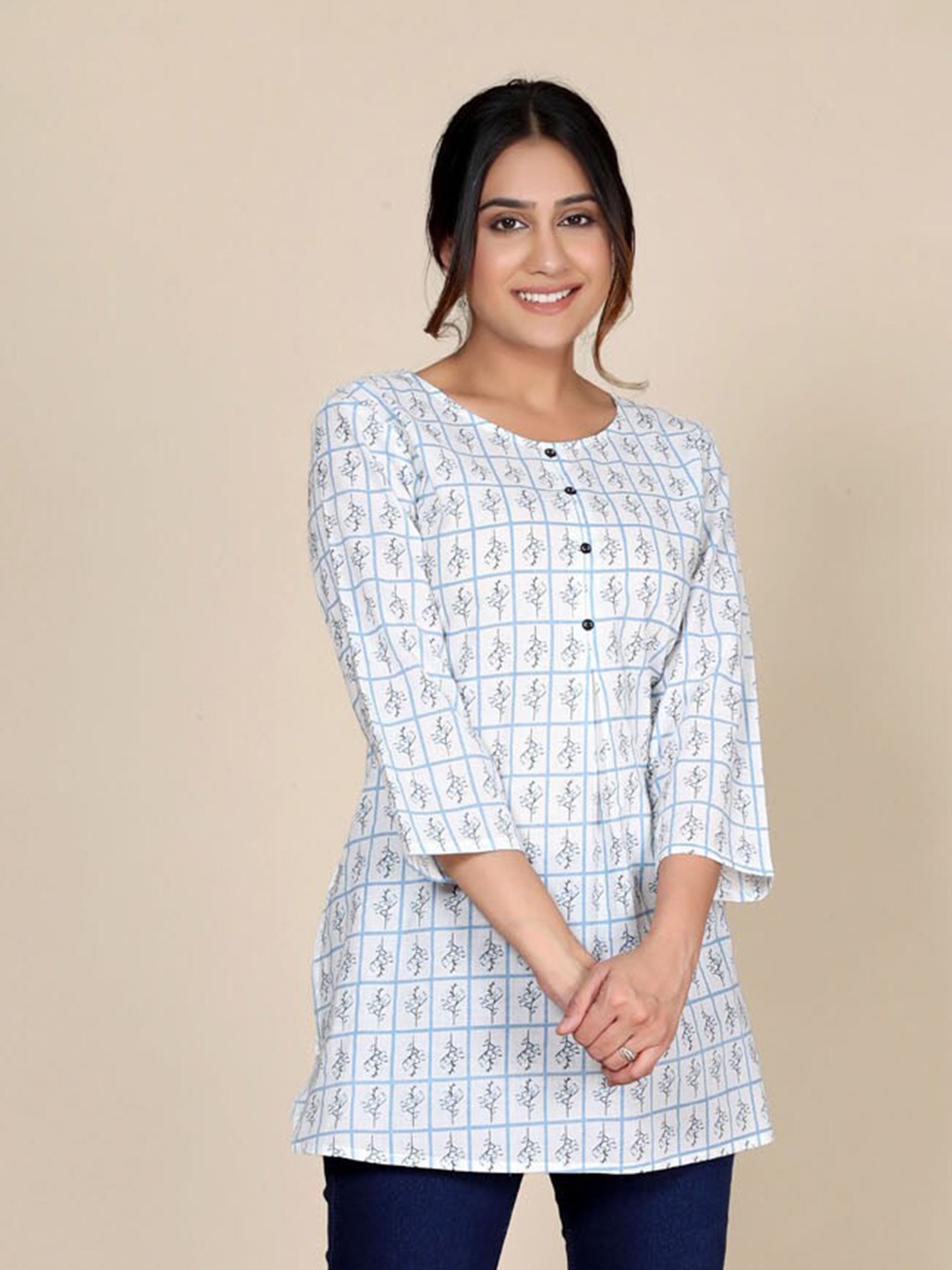 

HERE&NOW Ethnic Motifs Printed Pure Cotton Kurti, White