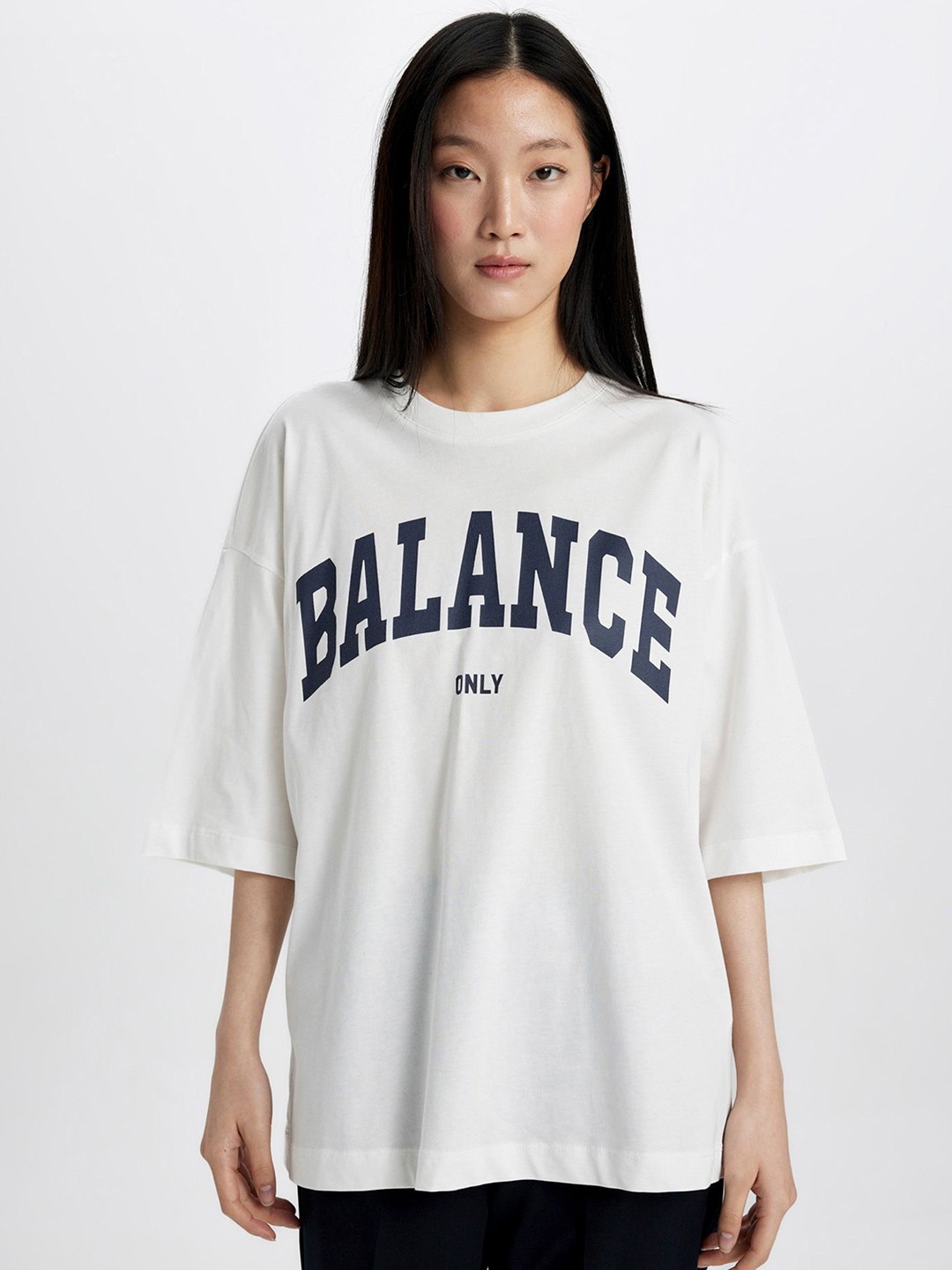 

DeFacto Women Typography Printed Oversized T-shirt, White