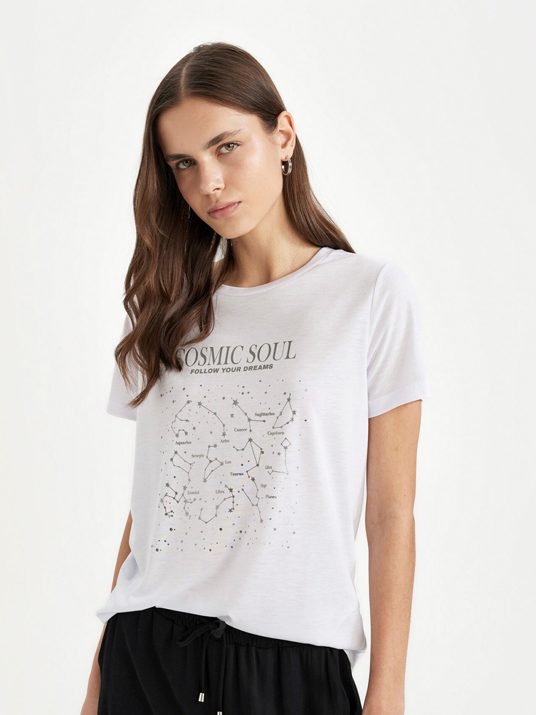 

DeFacto Women Typography Printed Round Neck T-shirt, White