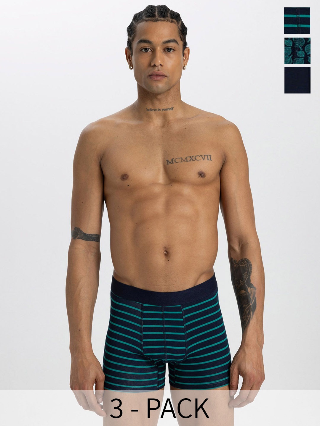 

DeFacto Pack Of 3 Printed Cotton Trunks 233885933-NV135, Navy blue