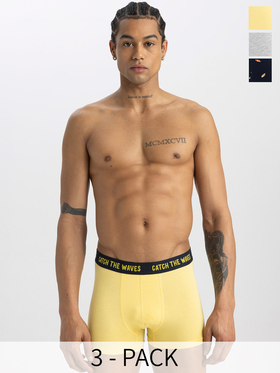 

DeFacto Pack Of 3 Cotton Short Trunks 234224148-NV135, Yellow