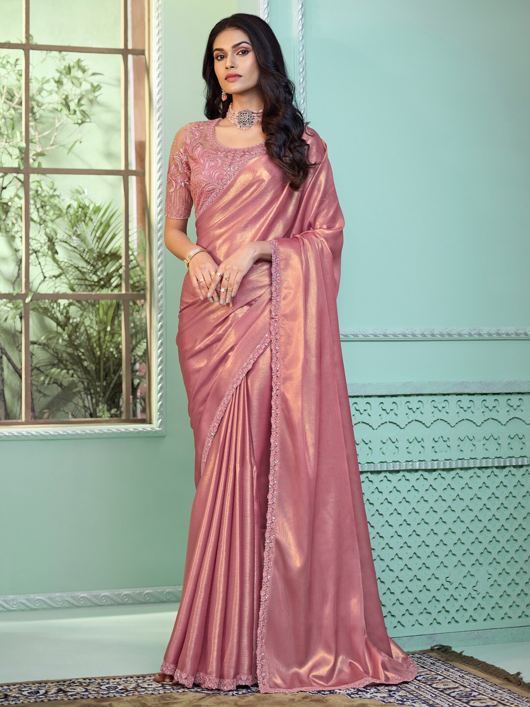 

Mitera Poly Georgette Saree, Pink