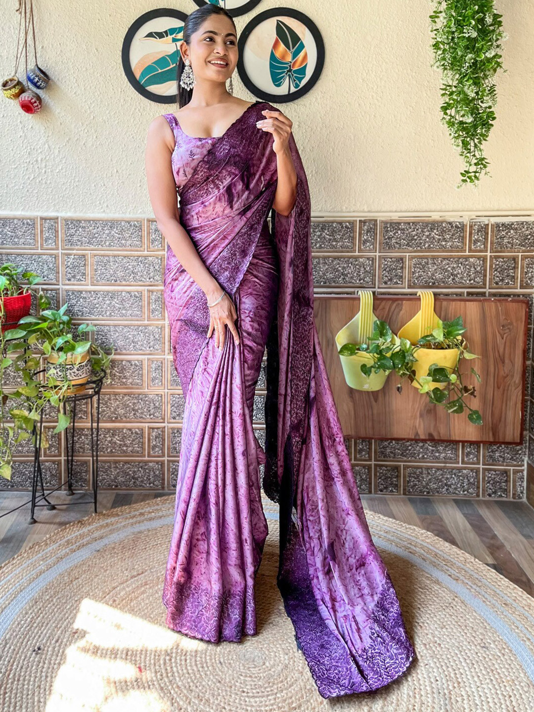 

Mitera Beads and Stones Embellished Poly Chiffon Saree, Magenta