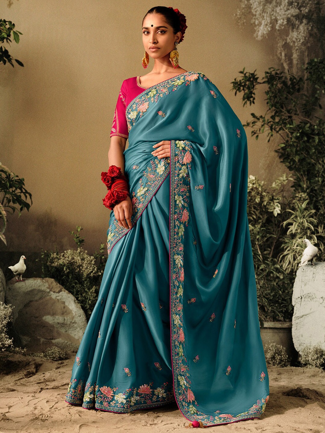 

Mitera SAWRIYA5304_KM Ethnic Motifs Embroidered Silk Blend Saree, Blue