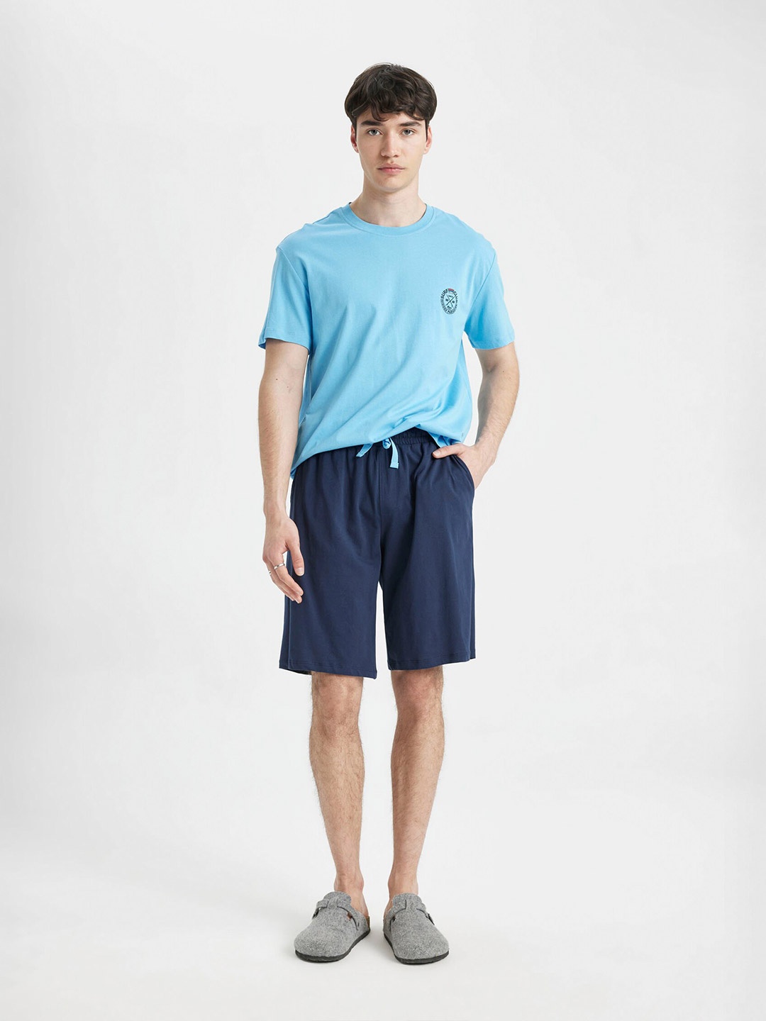 

DeFacto Pure Cotton T-Shirt & Shorts Night suits, Turquoise blue