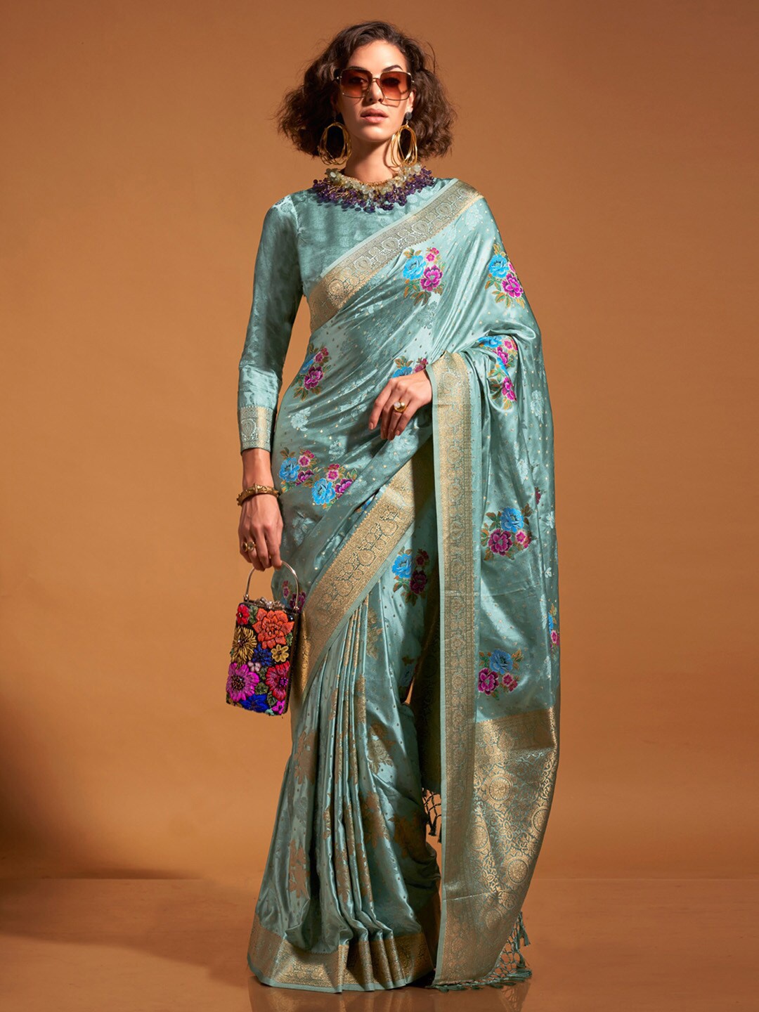 

Mitera Woven Design Zari Satin Banarasi Saree, Blue