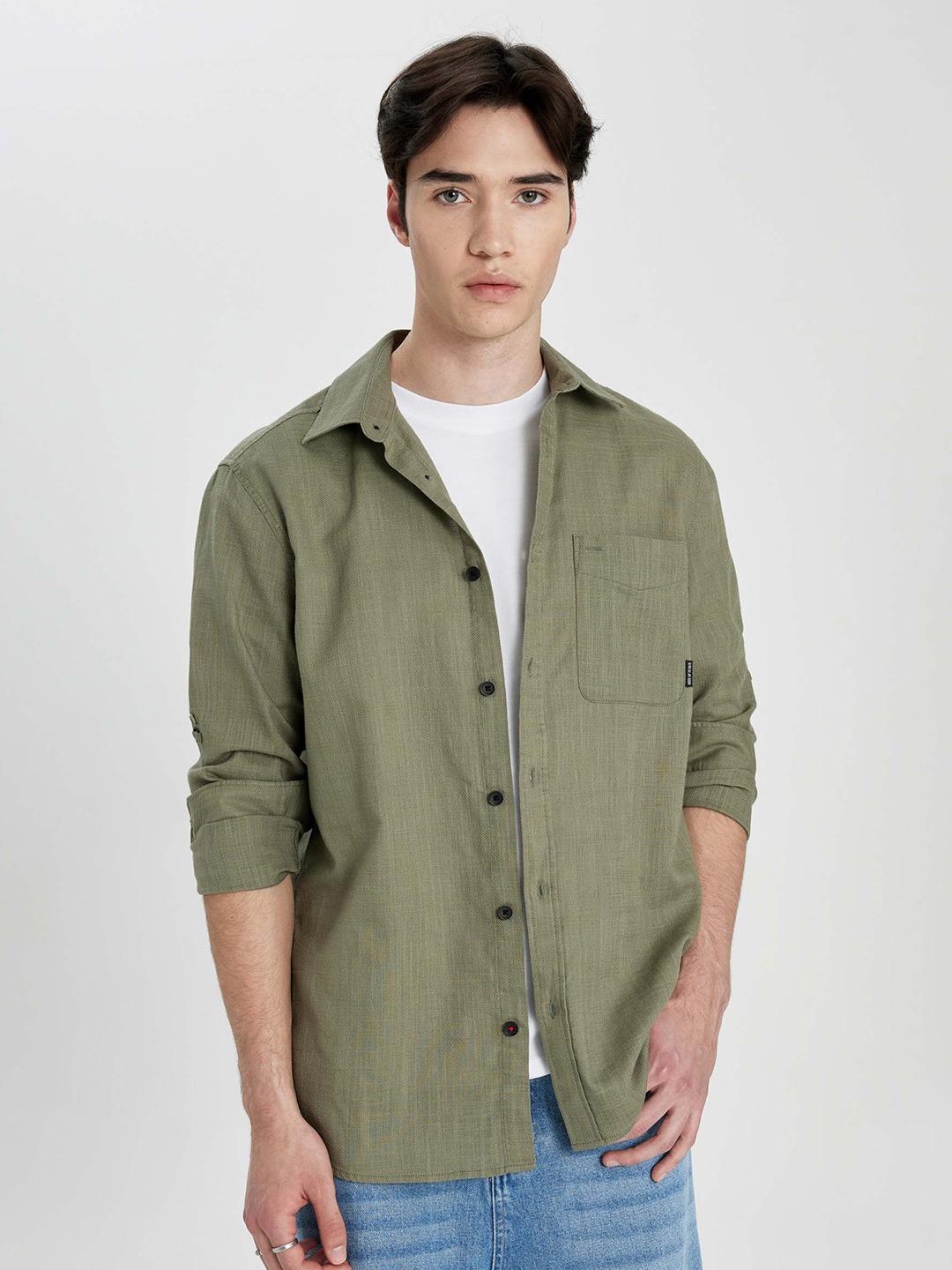 

DeFacto Spread Collar Cotton Casual Shackets, Na