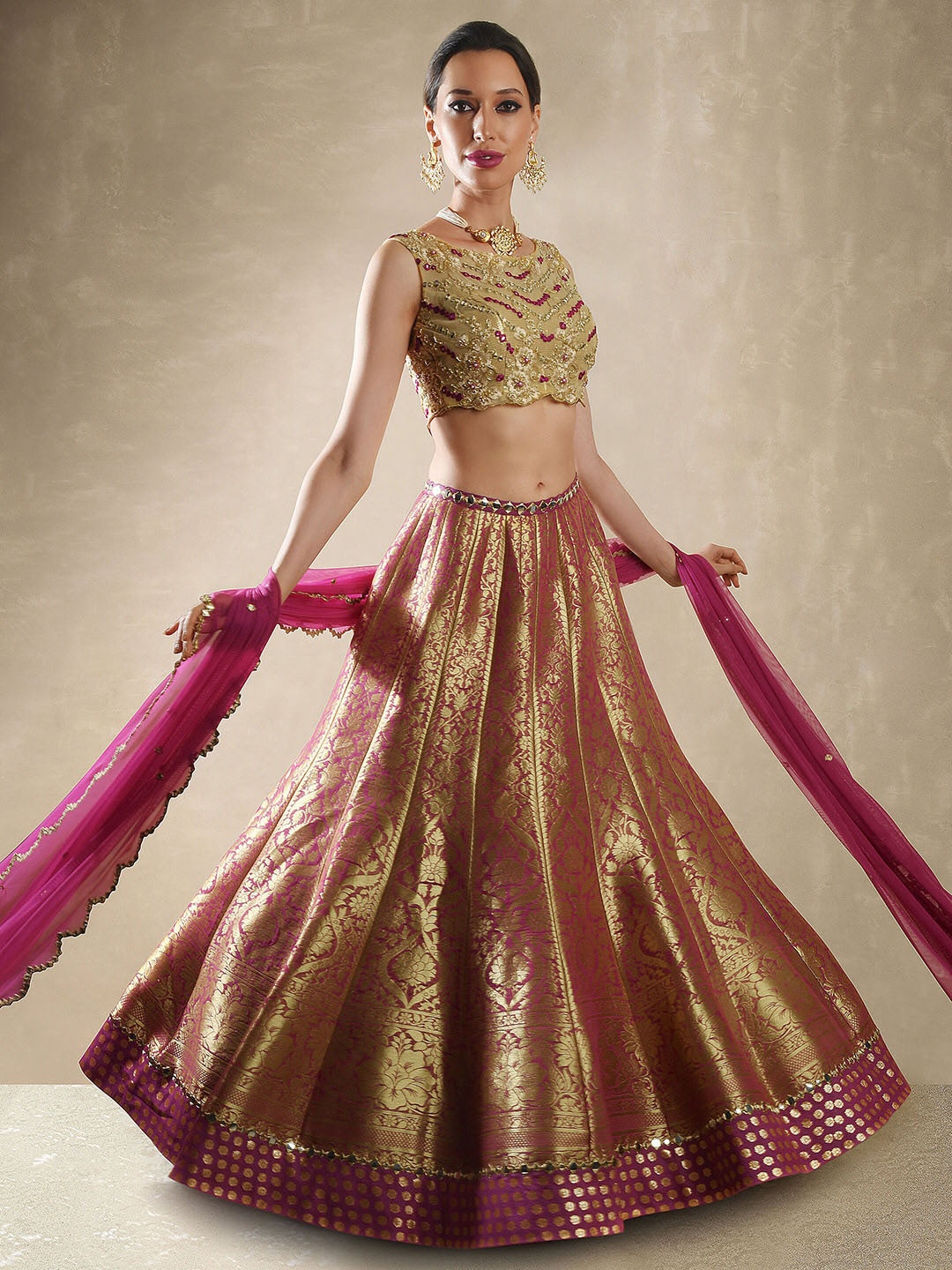 

Renee Label Embroidered Beads and Stones Ready to Wear Lehenga & Blouse With Dupatta, Pink