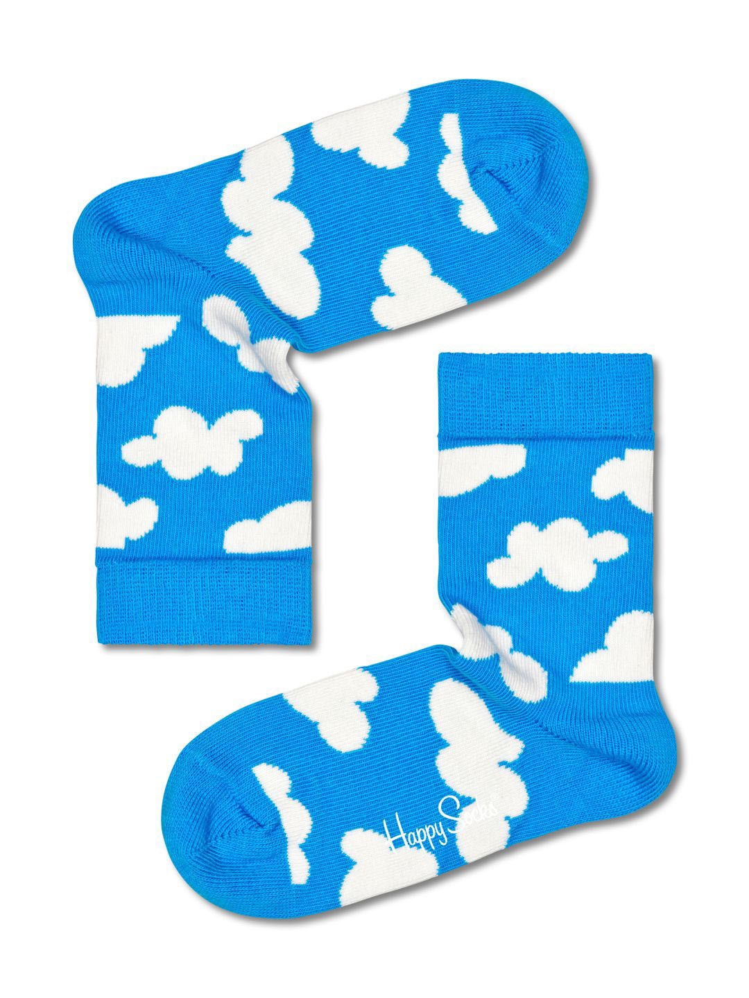 

Happy Socks Kids Cloudy Patterned Cotton Calf-Length Socks, Blue