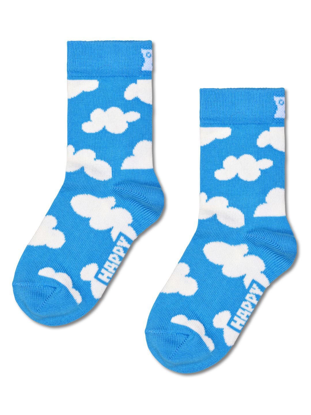 

Happy Socks Kids Cloud Patterned Cotton Calf-Length Socks, Blue