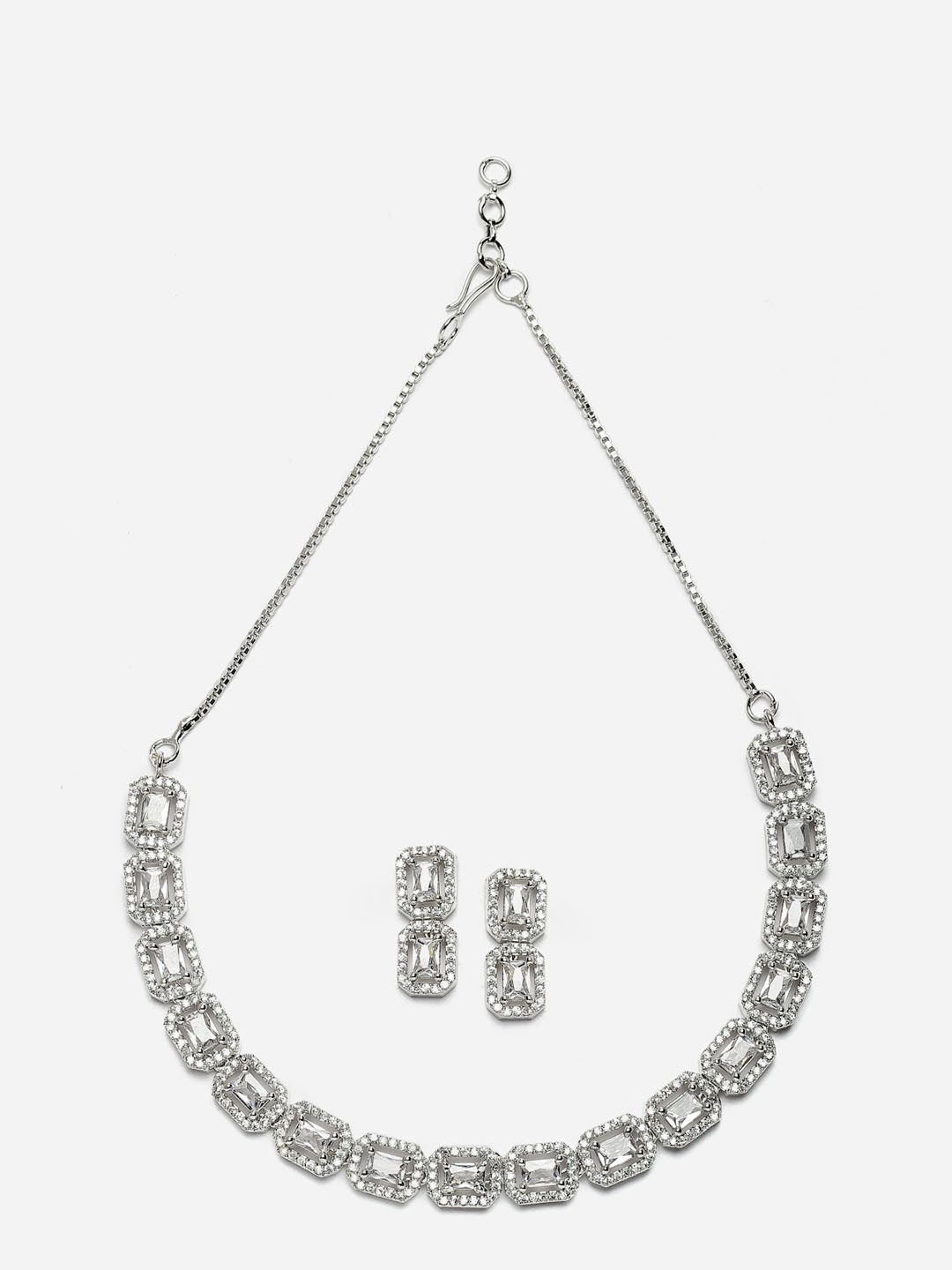 

Anouk Rhodium-Plated American Diamond-Studded Jewellery Set, Silver