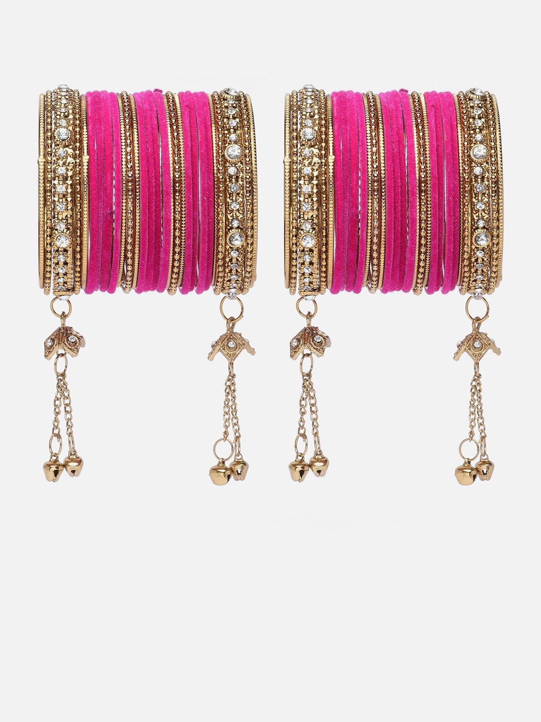 

Anouk Pink Set Of 56 Gold-Plated CZ-Studded Tasselled Bangles