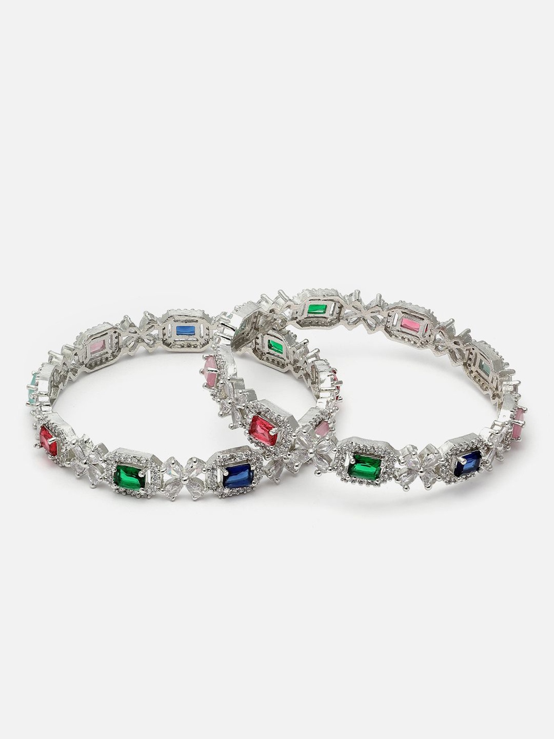 

Anouk Set Of 2 Rhodium-Plated American Diamond Studded Bangles, Silver